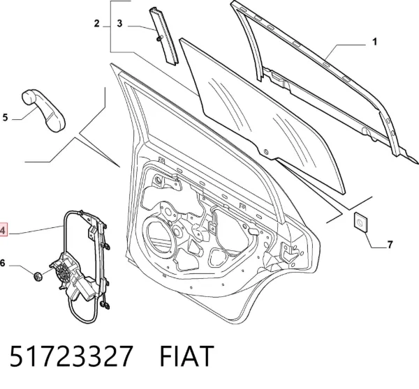 Механізм склопідіймача двері задньої, правої 51723327 Fiat/Alfa/Lancia