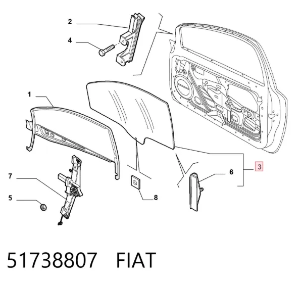 Скло передніх дверей, правою 51738807 Fiat/Alfa/Lancia