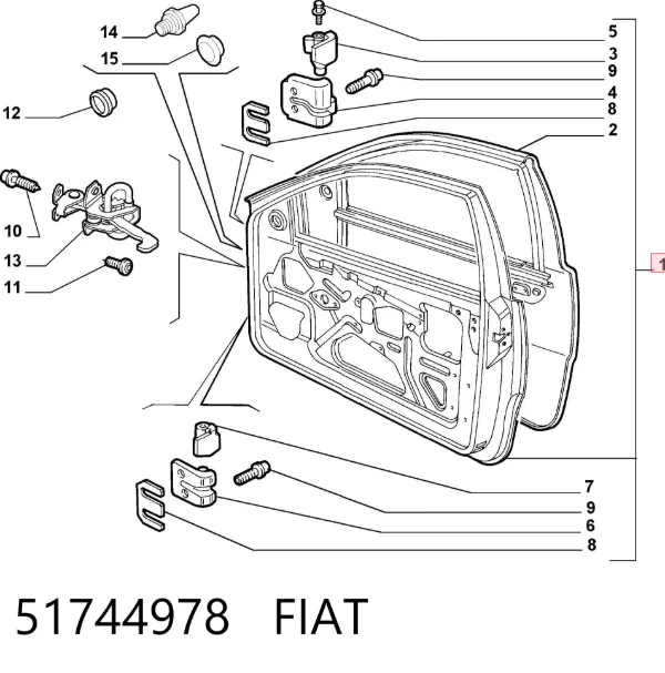 Двері праві передні 51744978 Fiat/Alfa/Lancia
