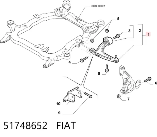 Важіль передньої підвіски нижній, правий 51748652 Fiat/Alfa/Lancia
