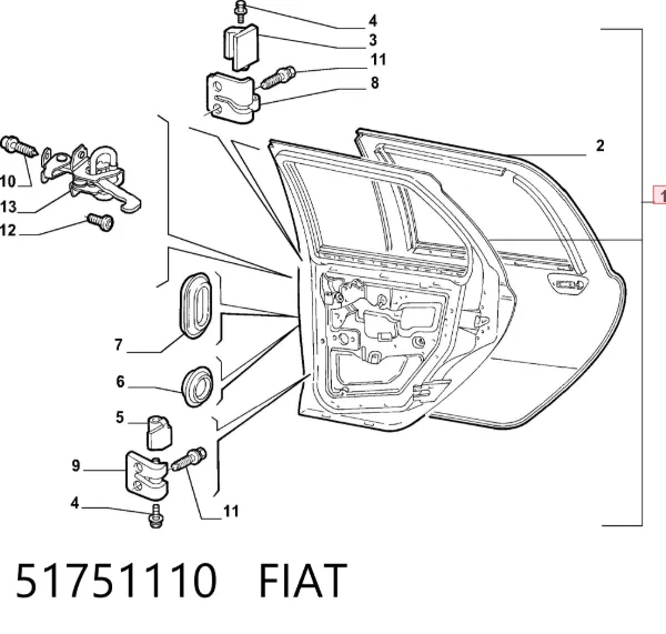 Двері задні, праві 51751110 Fiat/Alfa/Lancia