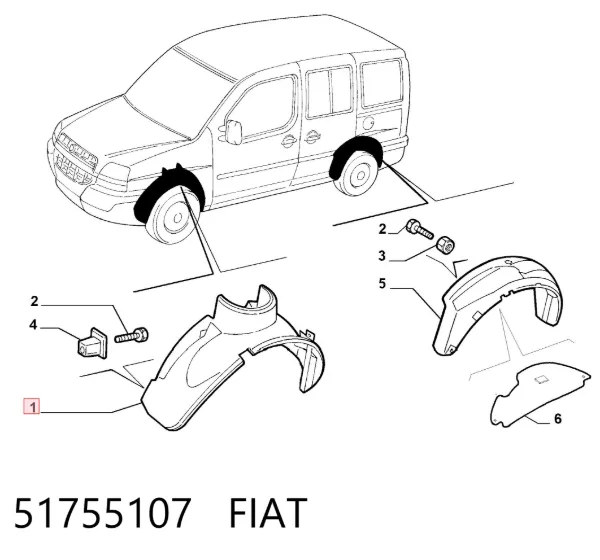 Підкрилок передній правий 51755107 Fiat/Alfa/Lancia