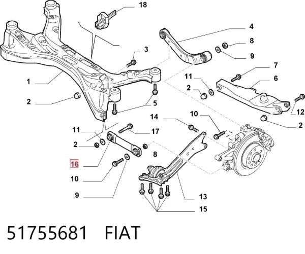Важіль задньої підвіски поперечний 51755681 Fiat/Alfa/Lancia