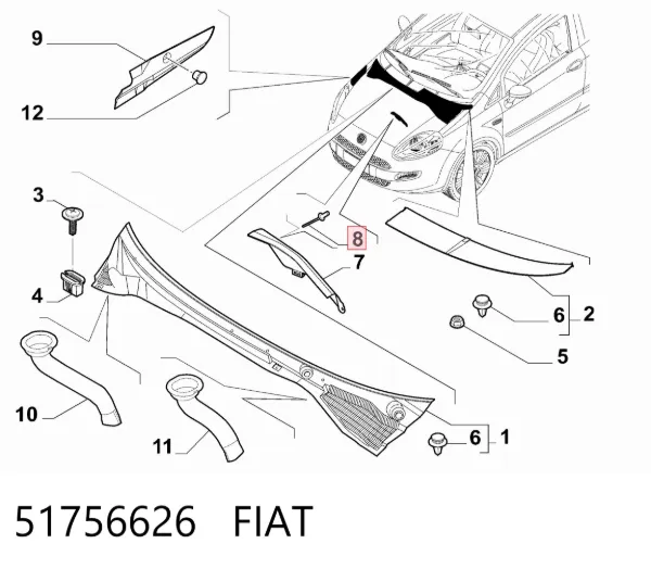 Пістон (кліп) кріплення підкрилки переднього крила 51756626 Fiat/Alfa/Lancia