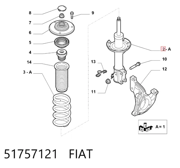 Амортизатора передній лівий 51757121 Fiat/Alfa/Lancia