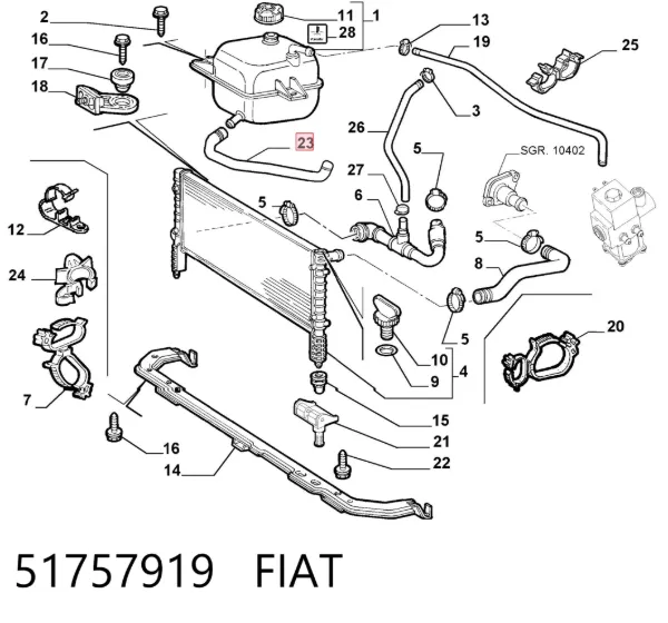 Шланг розширювального бачка, нижній 51757919 Fiat/Alfa/Lancia