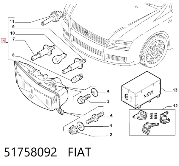 Фара права 51758092 Fiat/Alfa/Lancia