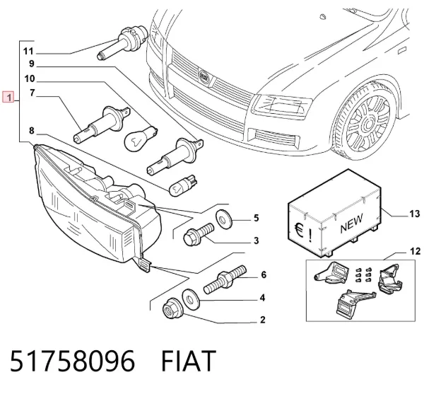 Фара ліва 51758096 Fiat/Alfa/Lancia
