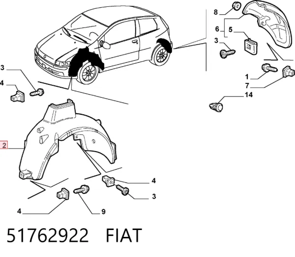 Підкрилок передній правий 51762922 Fiat/Alfa/Lancia