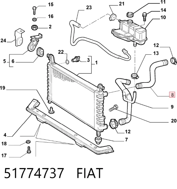 Шланг/патрубок радіатора охолодження, верхній 51774737 Fiat/Alfa/Lancia