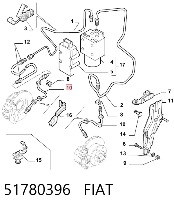 Гальмівні шланги передні 51780396 Fiat/Alfa/Lancia
