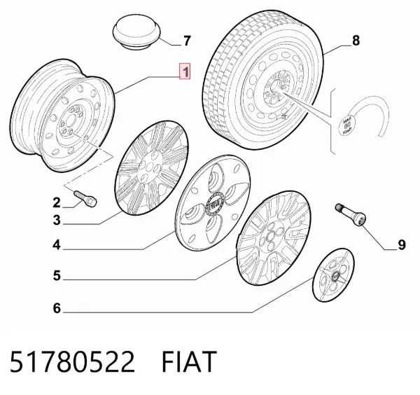Диск колісний стальний (штампований) 51780522 Fiat/Alfa/Lancia
