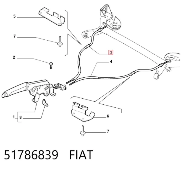 Трос ручного гальма задній, правий 51786839 Fiat/Alfa/Lancia