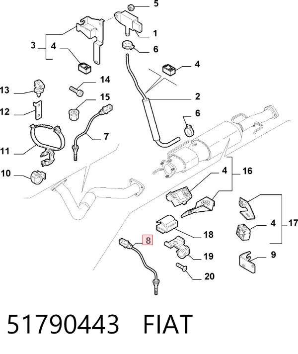 Датчик температури відпрацьованих газів (ВГ), фільтр сажі 51790443 Fiat/Alfa/Lancia