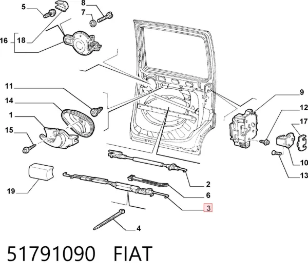 Трос відкривання бічний (зсувний) двері 51791090 Fiat/Alfa/Lancia