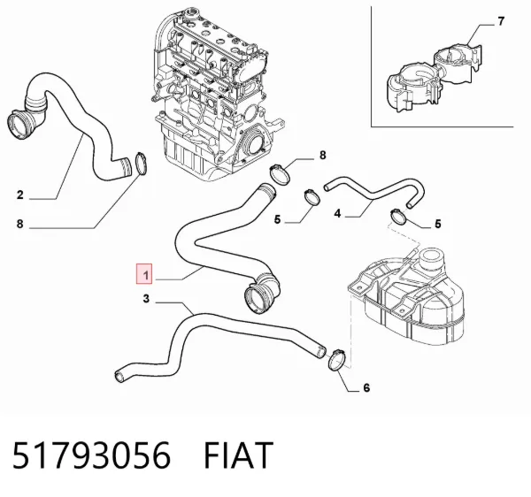 Шланг/патрубок радіатора охолодження, верхній 51793056 Fiat/Alfa/Lancia