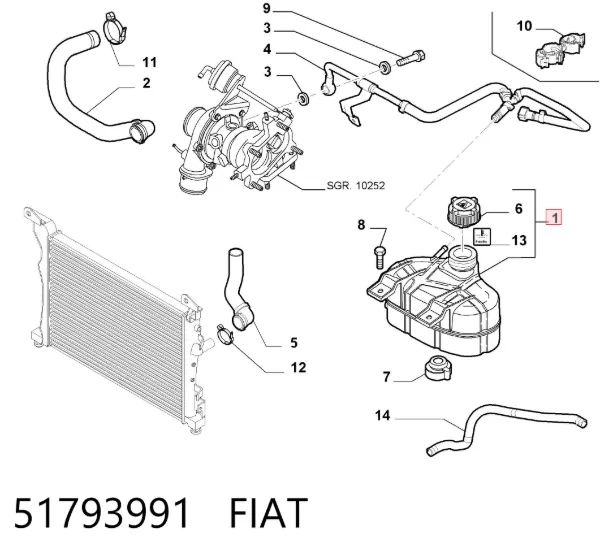 Бачок системи охолодження 51793991 Fiat/Alfa/Lancia