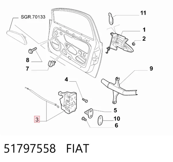 Замок дверки правої передньої 51797558 Fiat/Alfa/Lancia