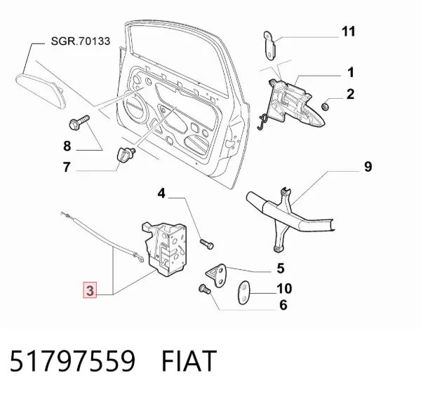 Замок передньої лівої двері 51797559 Fiat/Alfa/Lancia