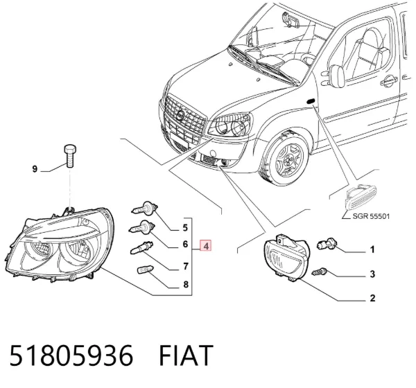 Фара права 51805936 Fiat/Alfa/Lancia