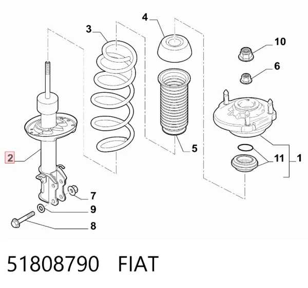 Амортизатор передній, правий 51808790 Fiat/Alfa/Lancia