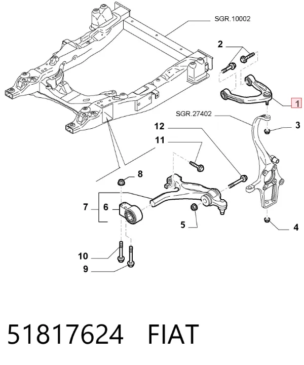 Важіль передньої підвіски верхній, правий 51817624 Fiat/Alfa/Lancia