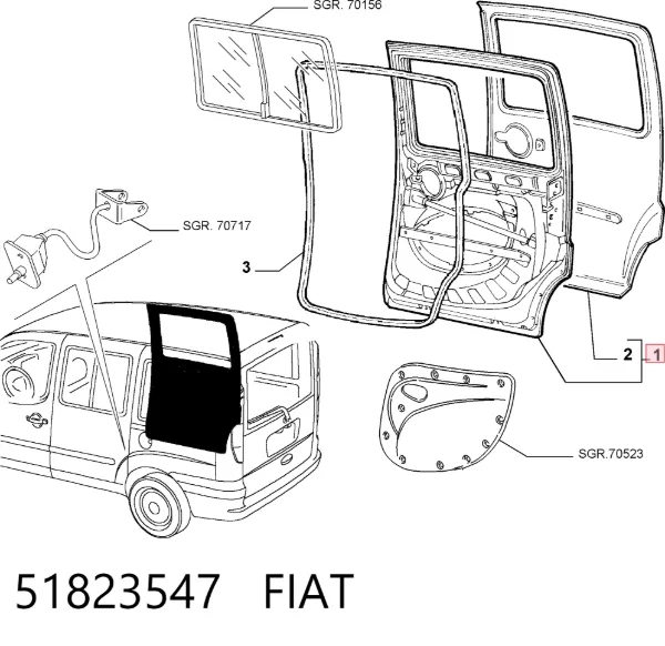 Двері бічні (зсувні), права 51823547 Fiat/Alfa/Lancia