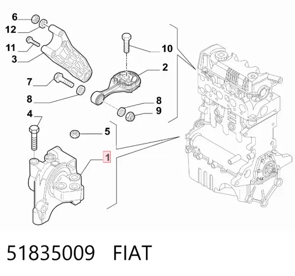 Подушка (опора) двигуна, права 51835009 Fiat/Alfa/Lancia