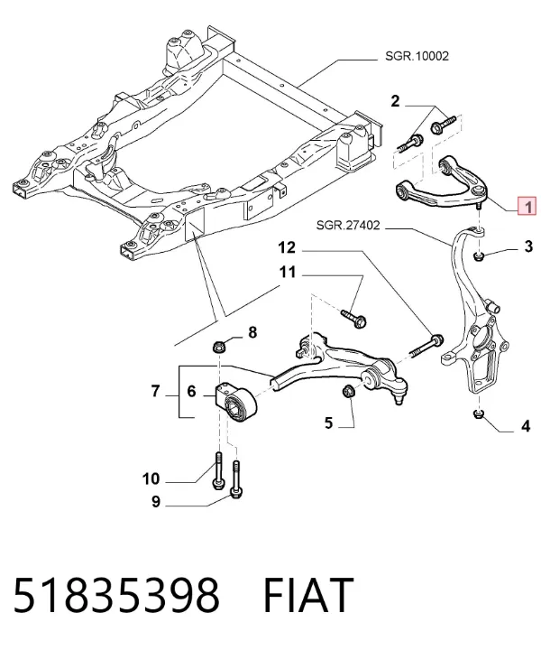 Важіль передньої підвіски верхній, правий 51835398 Fiat/Alfa/Lancia