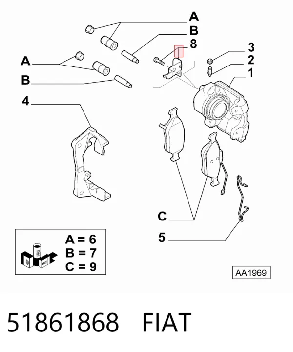 Супорт гальмівний передній правий 51861868 Fiat/Alfa/Lancia
