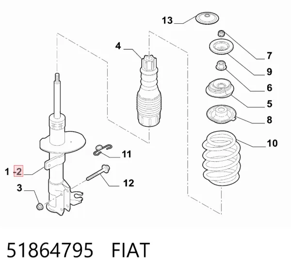 Амортизатор передній, правий 51864795 Fiat/Alfa/Lancia