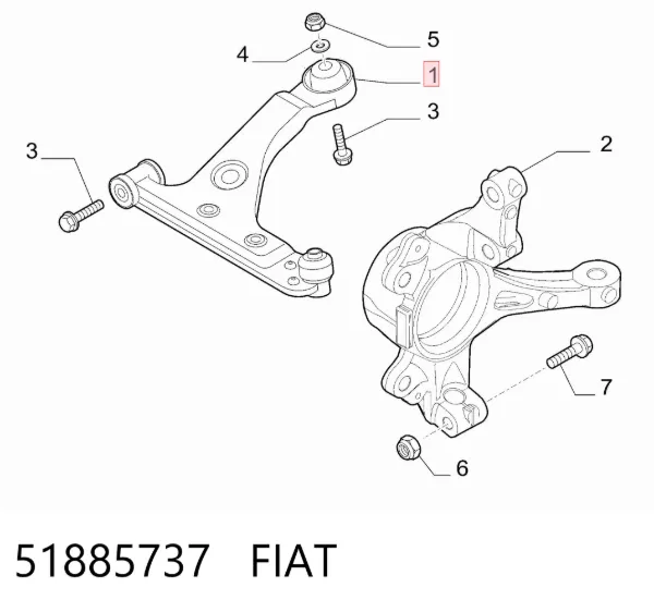 Важіль передньої підвіски нижній, лівий 51885737 Fiat/Alfa/Lancia