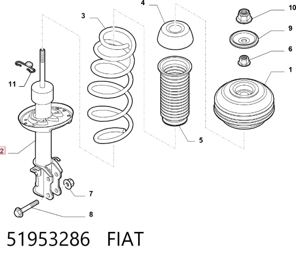Амортизатор передній, правий 51953286 Fiat/Alfa/Lancia