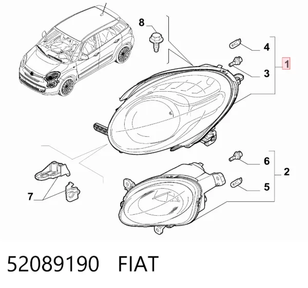Фара права 52089190 Fiat/Alfa/Lancia