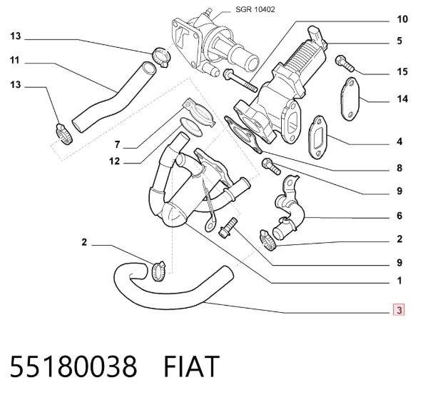 Шланг (патрубок) радіатор EGR, відведення 55180038 Fiat/Alfa/Lancia