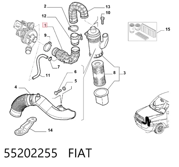 Патрубок витратоміра повітря 55202255 Fiat/Alfa/Lancia