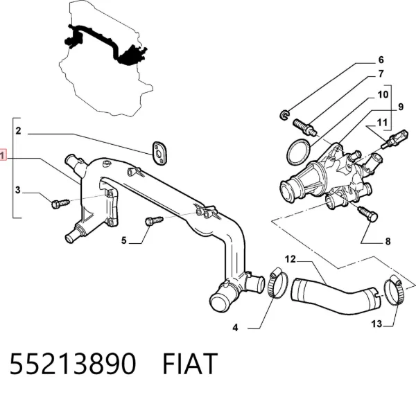 Патрубок термостата 55213890 Fiat/Alfa/Lancia