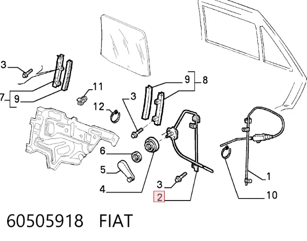 Механізм склопідіймача двері передньої, правої 60505918 Fiat/Alfa/Lancia