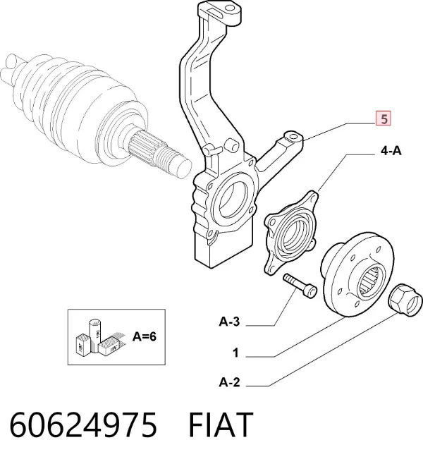 Цапфа - поворотний кулак передній, лівий 60624975 Fiat/Alfa/Lancia