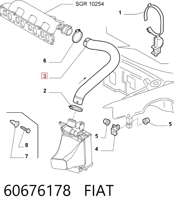 Шланг/патрубок интеркуллера 60676178 Fiat/Alfa/Lancia