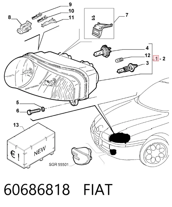 Фара ліва 60686818 Fiat/Alfa/Lancia