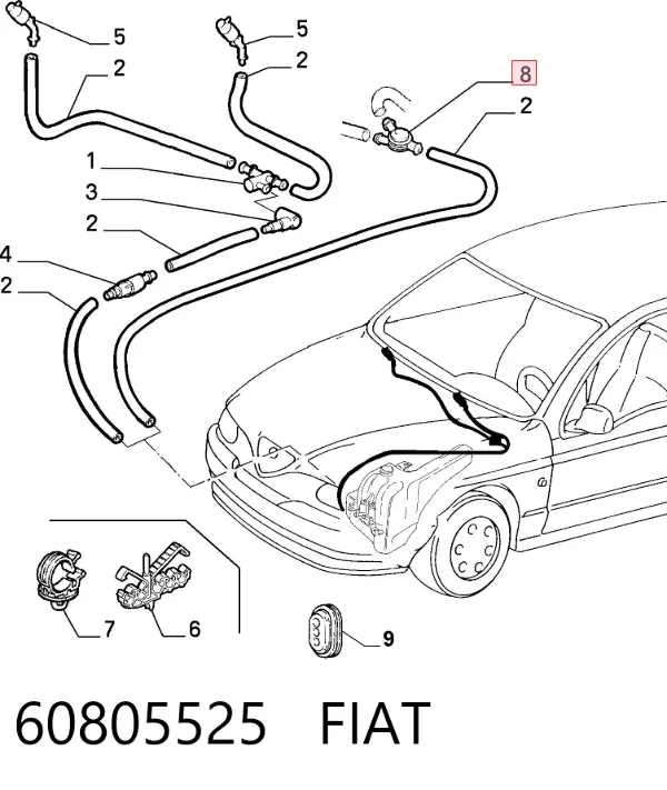 Трійник системи склоомивача 60805525 Fiat/Alfa/Lancia