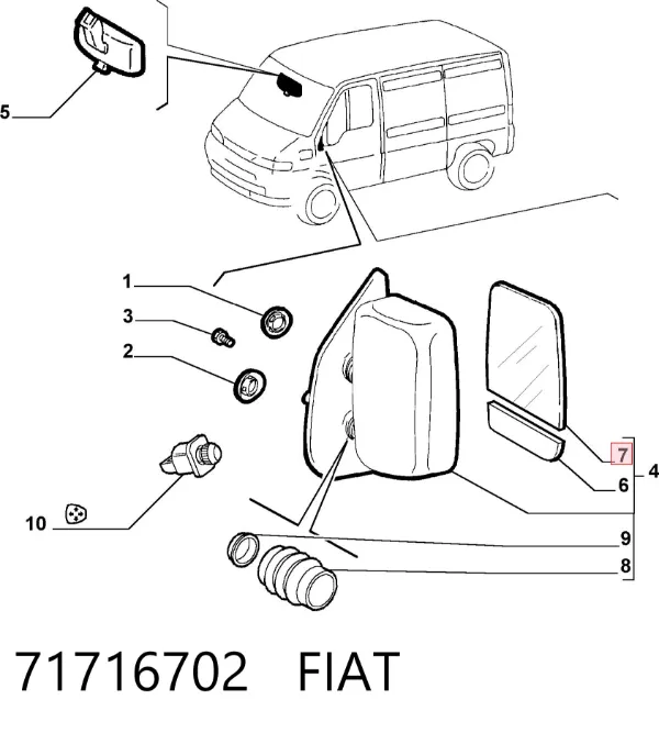Дзеркальний елемент дзеркала заднього виду, лівого 71716702 Fiat/Alfa/Lancia