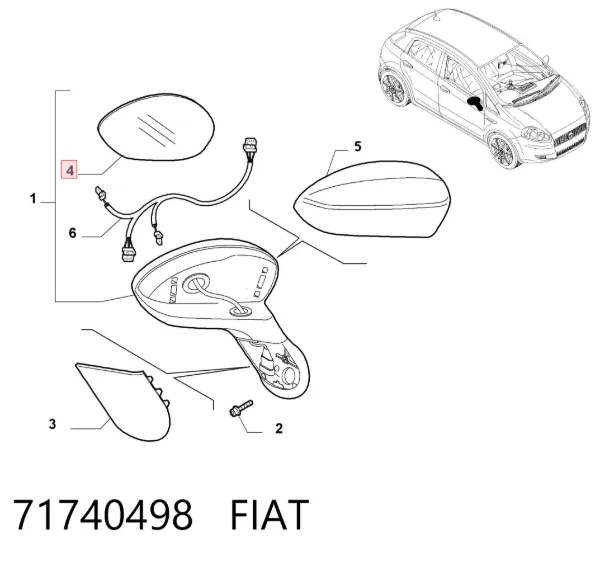 Дзеркальний елемент дзеркала заднього виду, лівого 71740498 Fiat/Alfa/Lancia