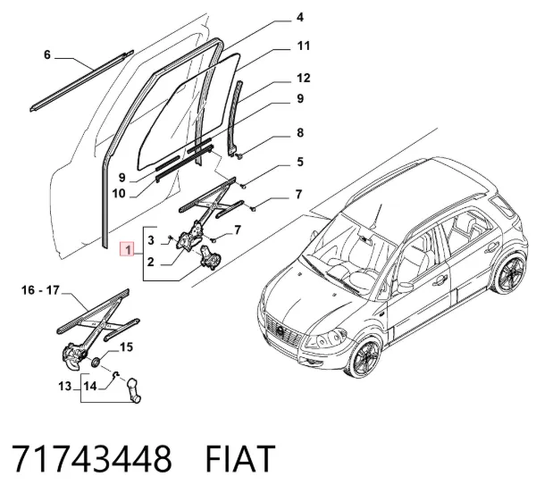 Склопідйомник передньої лівої двері 71743448 Fiat/Alfa/Lancia