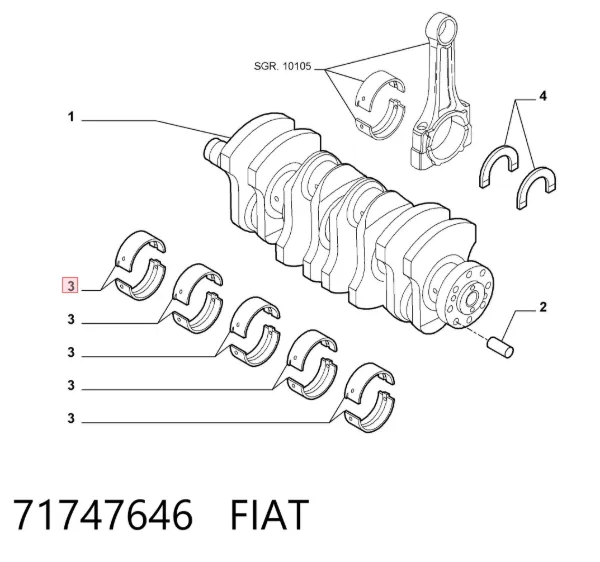 Вкладиші колінвала, корінні, комплект, 1-й ремонт (+0,25) 71747646 Fiat/Alfa/Lancia