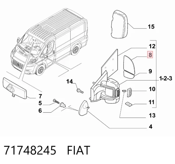 Дзеркальний елемент дзеркала заднього виду, правого 71748245 Fiat/Alfa/Lancia