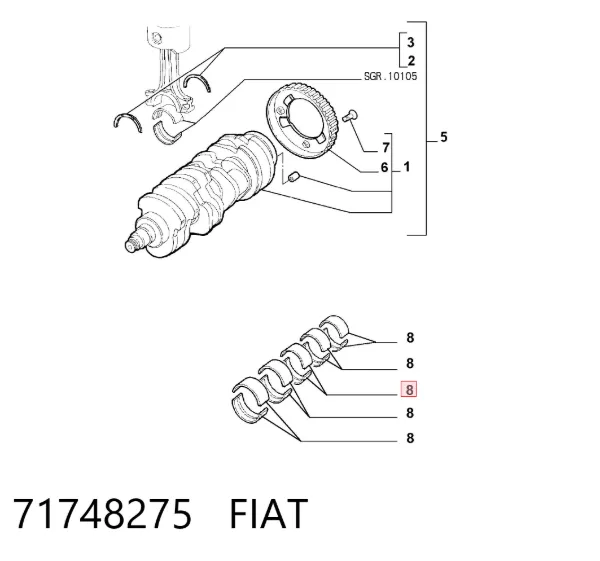 Вкладиші колінвала, корінні, комплект, стандарт (STD) 71748275 Fiat/Alfa/Lancia