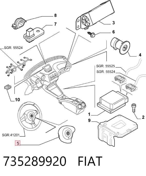 Подушка безпеки, водійська, AIRBAG 735289920 Fiat/Alfa/Lancia