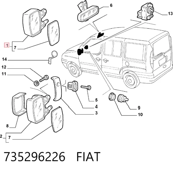 Дзеркало праве 735296226 Fiat/Alfa/Lancia